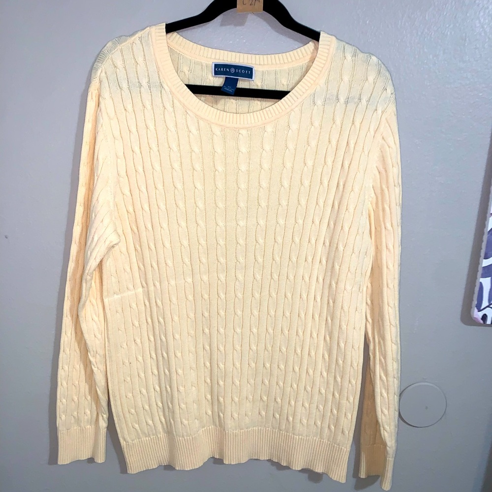 Karen Scott Cable Knit pull over sweater size XL pastel yellow